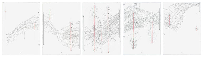 Jorinde Voigt - Temperaturverlauf –10°C bis 33°C, Deklination Doppelte Fraktalsequenz / Impulse, Strom I-V (Polyptychon, 5 parts), 2008