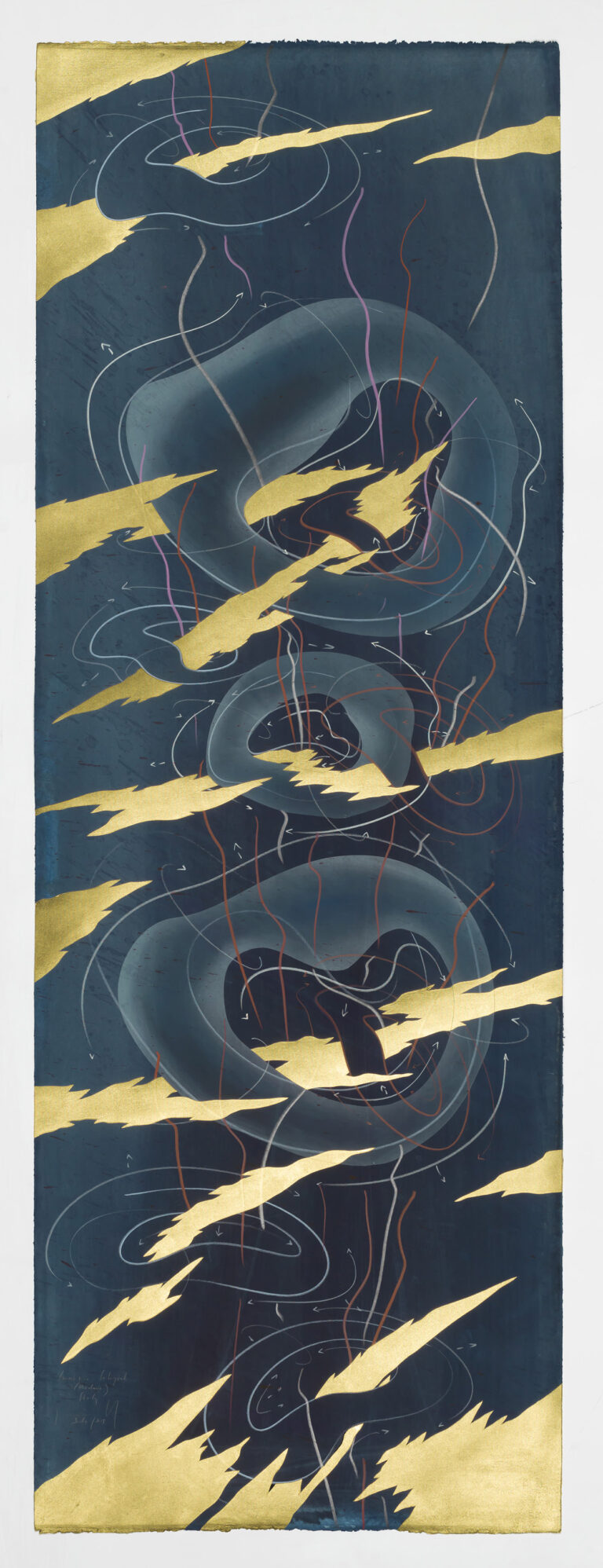 WV 2018-115 Immersive Integral (Predawn) Study Jorinde Voigt Berlin 2018 141 x 49,5 cm India ink, gold leaf, pastel, oil chalks, graphite on paper Unique work signed