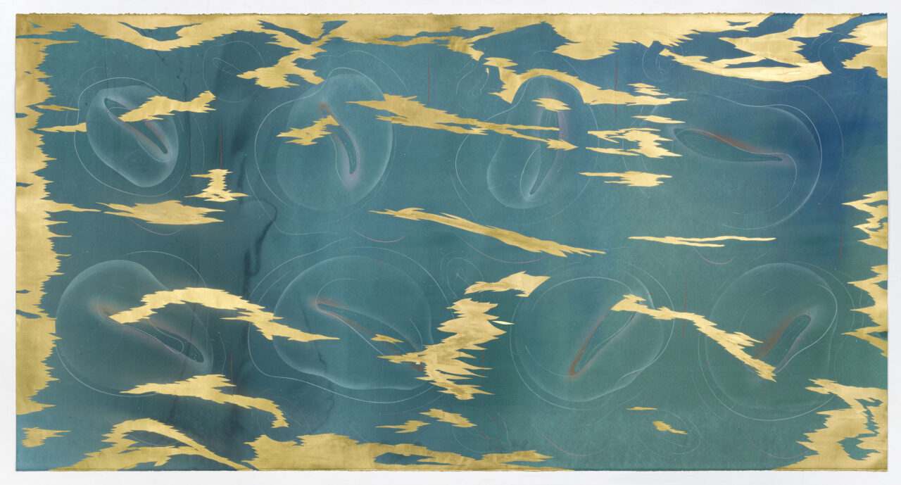 WV 2018-130 Immersive Integral Summer V Jorinde Voigt Berlin 2018 141 x 269 cm Tusche, Blattgold, Pastell, Ölkreide, Graphit auf Papier Unikat Signiert