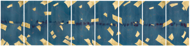 WV 2019-0041 bis 048 Immersive Integral Turn I bis VIII Jorinde Voigt Berlin 2019 eight parts, each 278,6 x 140,5 cm overall size appr. 290 x 1240 cm, framed India ink, gold leaf, pastel, oil chalks, graphite on paper, Unique Signed