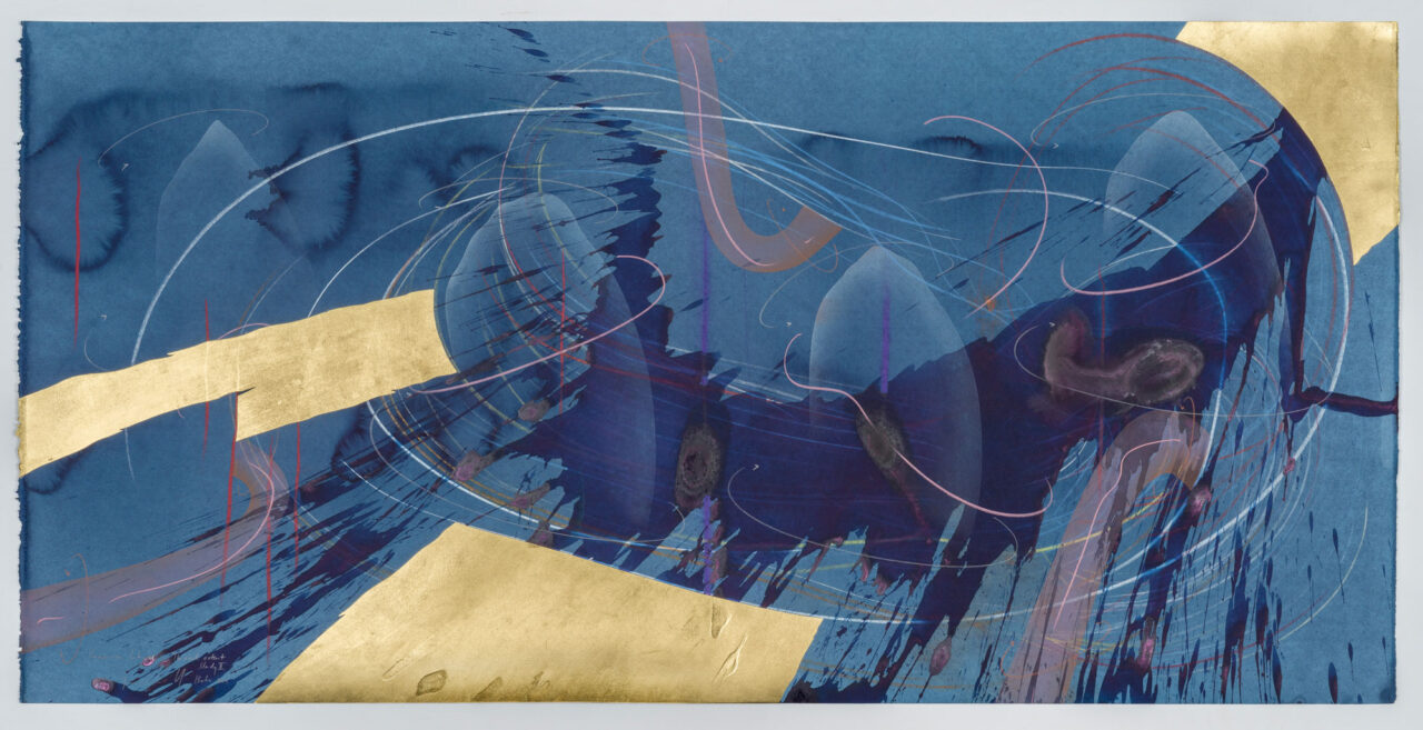 WV 2019-090 Immersive Integral The real extent Study II Jorinde Voigt Berlin 2019 69,7 x 140,8 cm India ink, gold leaf, pastel, oil chalks, graphite on paper unique work signed