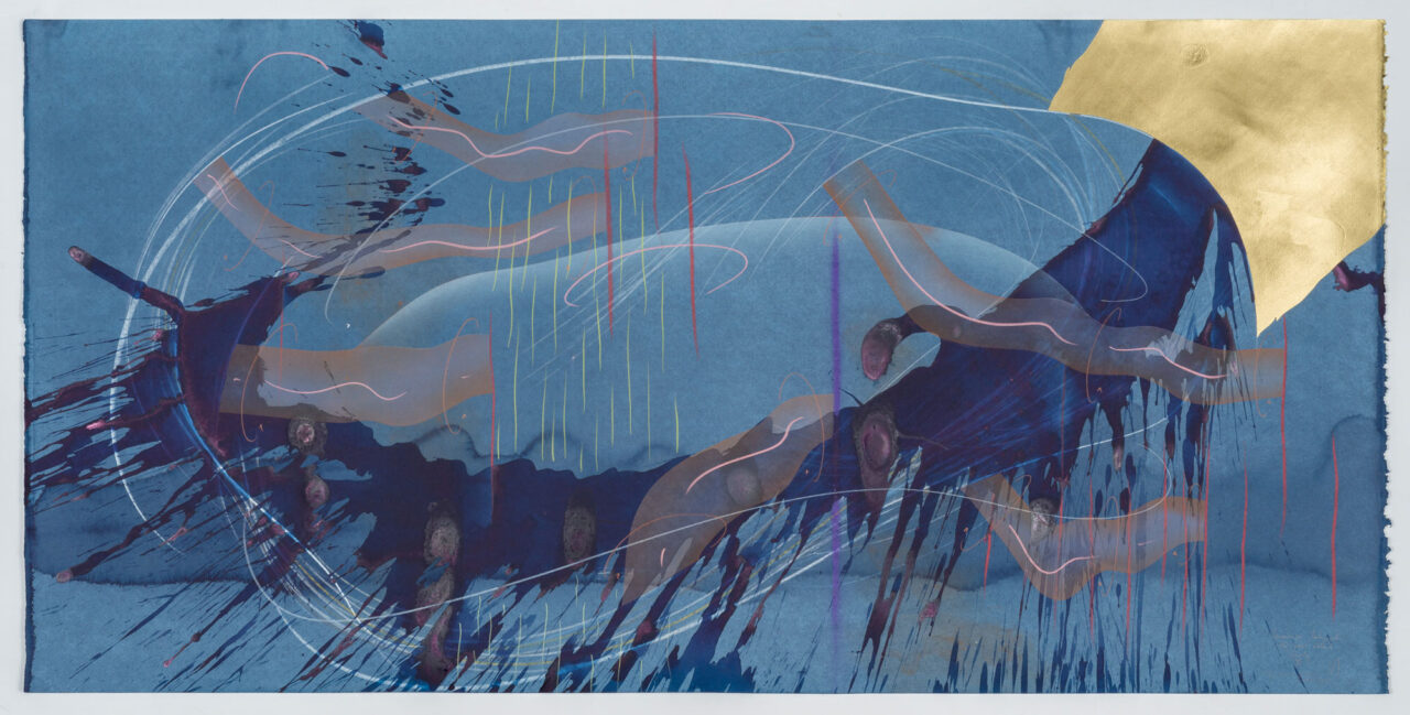 WV 2019-093 Immersive Integral The real extent Study V Jorinde Voigt Berlin 2019 69,6 x 140,8 cm India ink, gold leaf, pastel, oil chalks, graphite on paper unique work signed