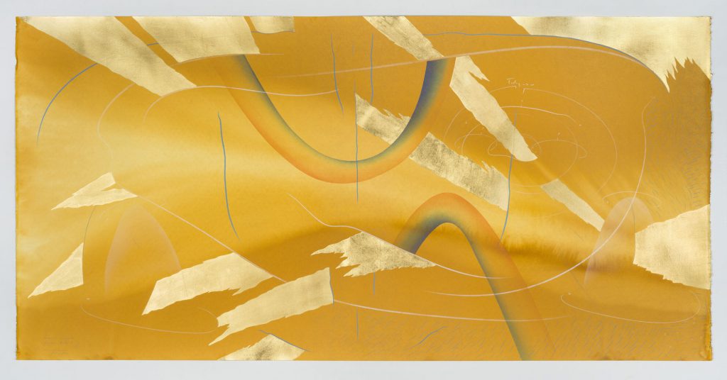 Immersive Integral Rainbow Study 1 Jorinde Voigt Berlin 2019 69,7 x 140,7 cm India ink, gold leaf, pastel, oil chalks, graphite on paper unique work signed