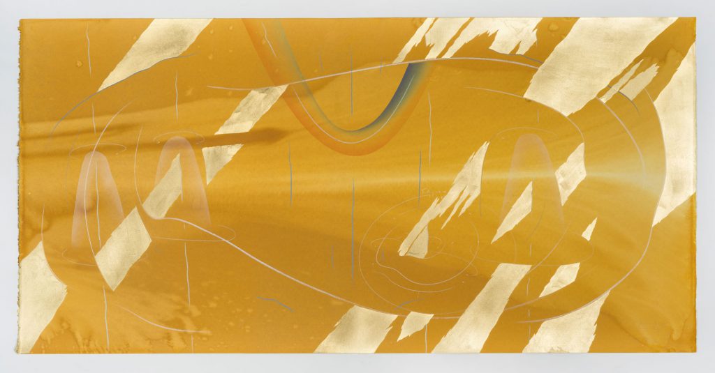 Immersive Integral Rainbow Study 2 Jorinde Voigt Berlin 2019 69,8 x 140,7 cm India ink, gold leaf, pastel, oil chalks, graphite on paper unique work signed