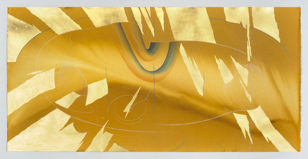 Immersive Integral Rainbow Study 3 Jorinde Voigt Berlin 2019 69,7 x 140,7 cm India ink, gold leaf, pastel, oil chalks, graphite on paper unique work signed