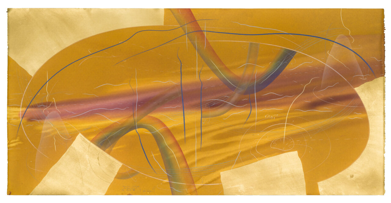 WV 2019-112 Immersive Integral Rainbow Series The Match VII Jorinde Voigt Berlin October 2019 140,7 x 69,7 cm India ink, gold leaf, pastel, oil chalks, graphite on paper unique work signed