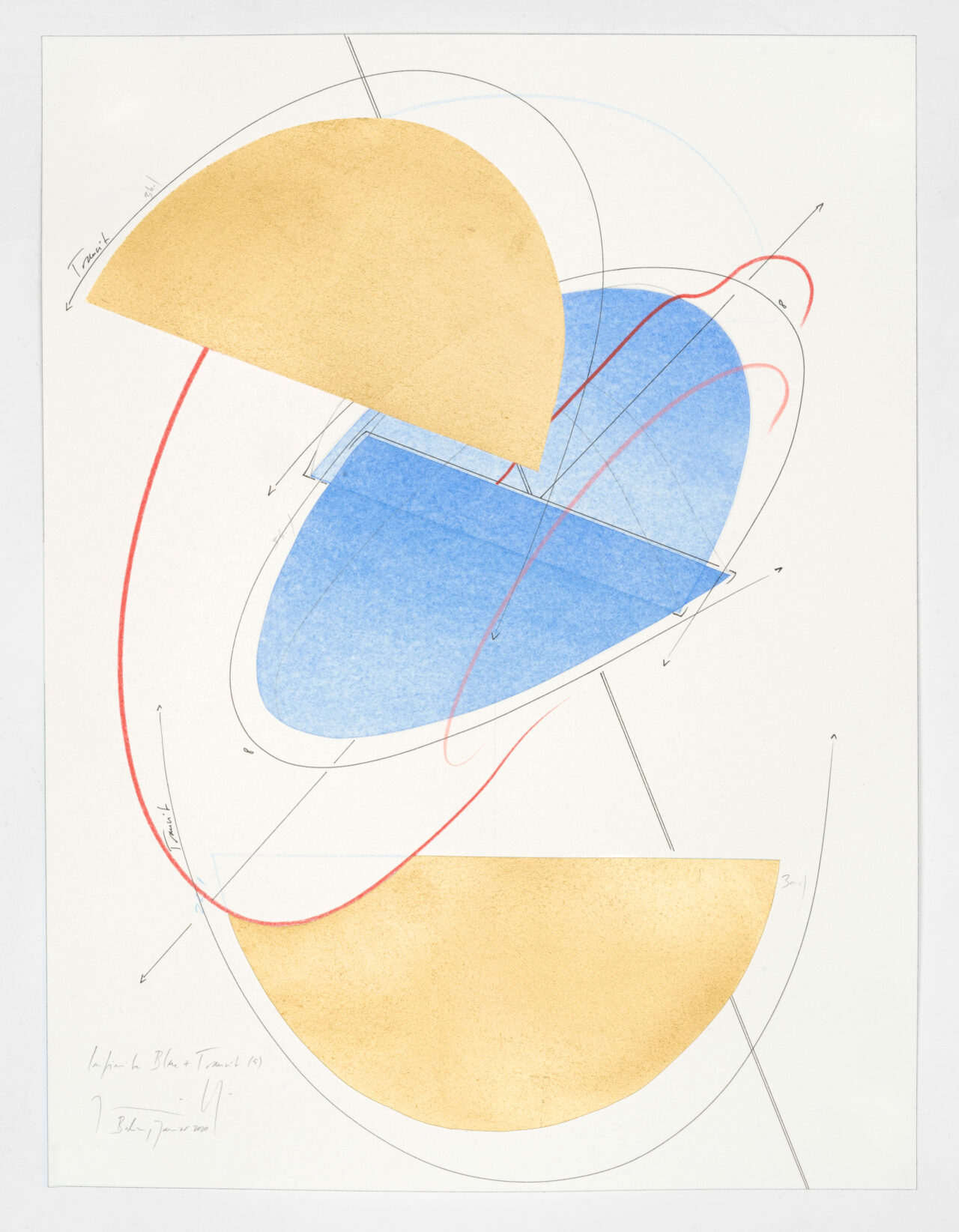 WV 2020-005 Infinite Blue + Transit (5) Jorinde Voigt Berlin 2020 41 x 31 cm ink, gold leaf, pastel, oil chalk, graphite on paper unique work signed