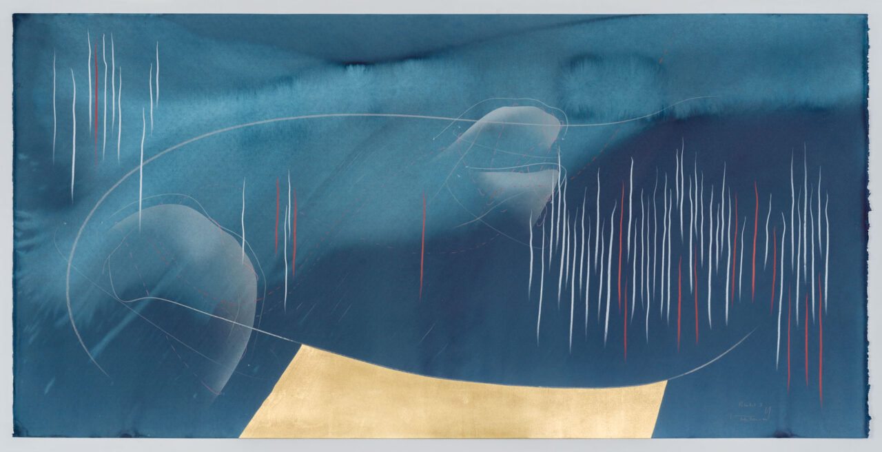 WV 2020-031 Potential 3 Jorinde Voigt Berlin, February 2020 70 x 140,5 cm India ink, gold leaf, pastel, oil chalks, graphite on paper unique work signed