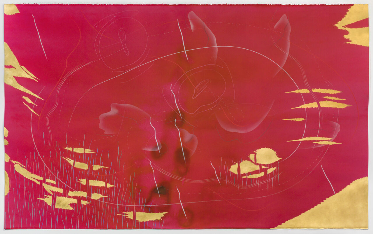 WV 2018-159 Immersive Integral I Was bleibt Jorinde Voigt Berlin 2018 141 x 229 cm India ink, gold leaf, pastel, oil chalks, graphite on paper unique work signed